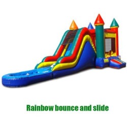 Rainbow Bounce House With Slide and Pool