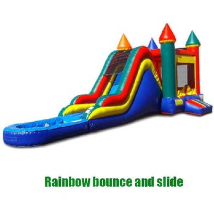 Rainbow Bounce House With Slide and Pool